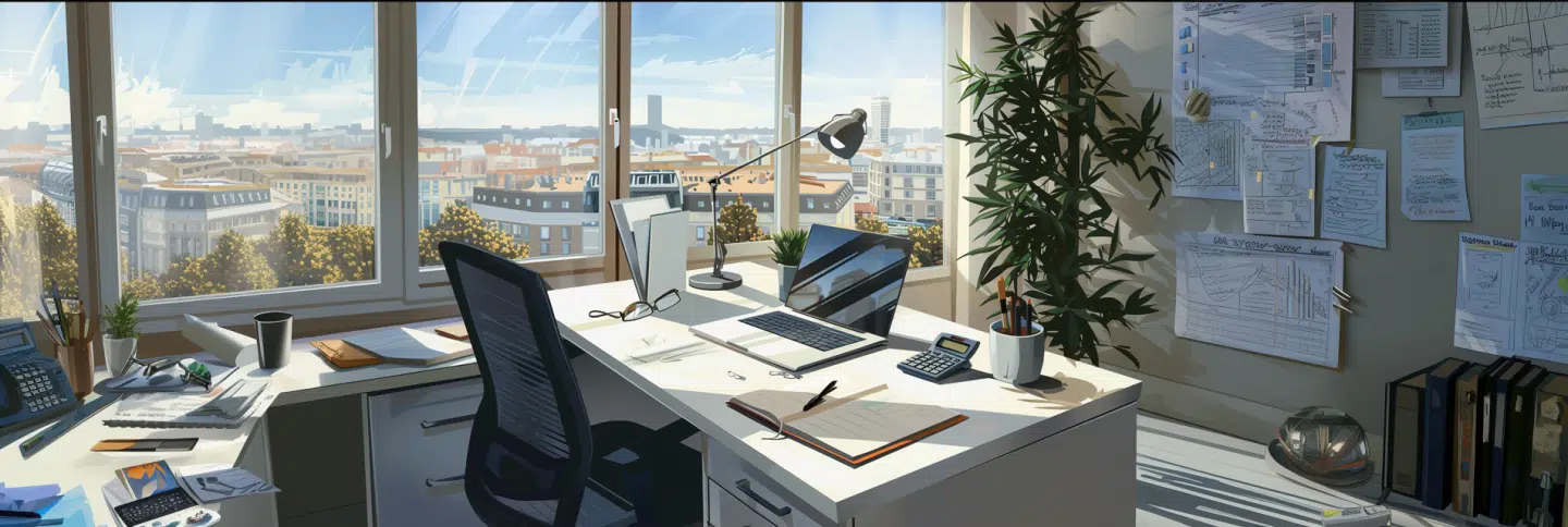 bureau d'une assistante commerciale et marketing avec ordinateur